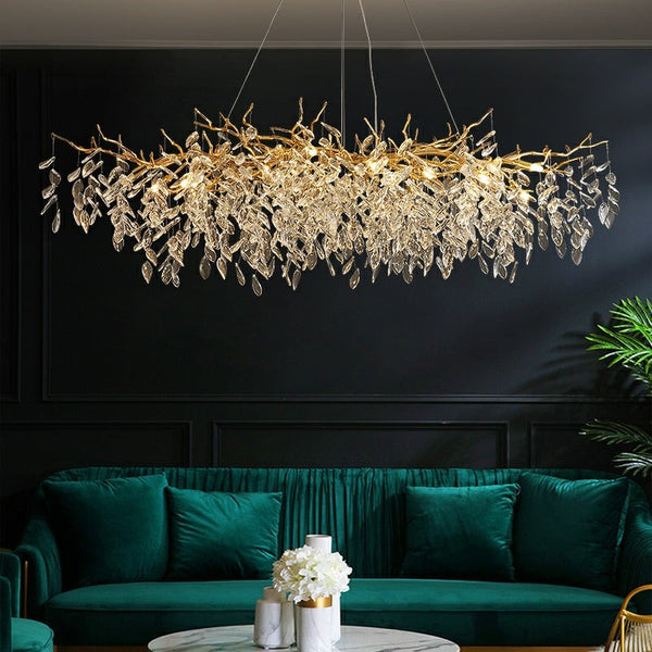 Branching Crystal Leaf Cluster Chandelier