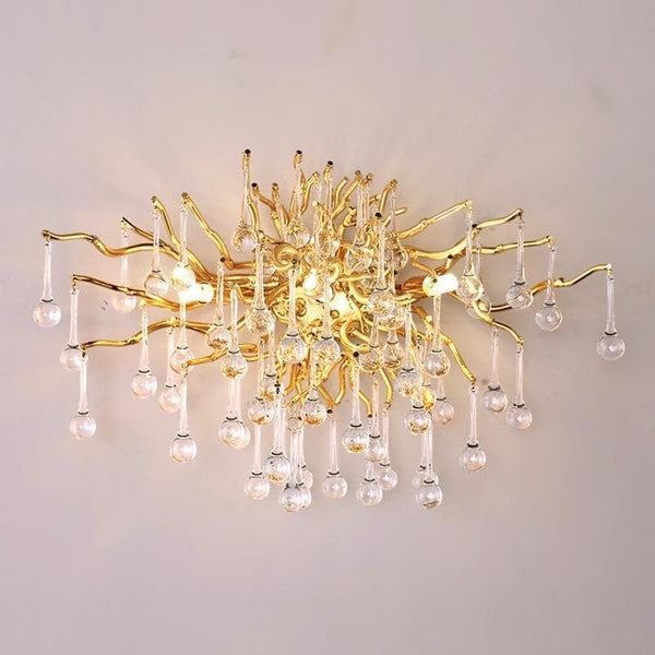 Branching Crystal Teardrop Gold Aluminum Wall Sconce