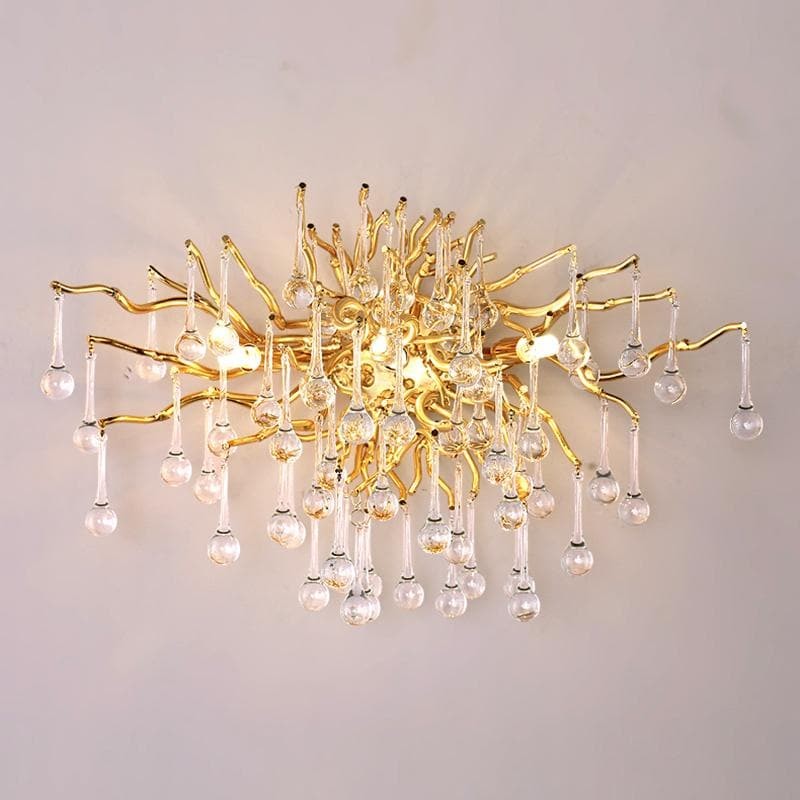 Branching Crystal Teardrop Gold Aluminum Wall Sconce