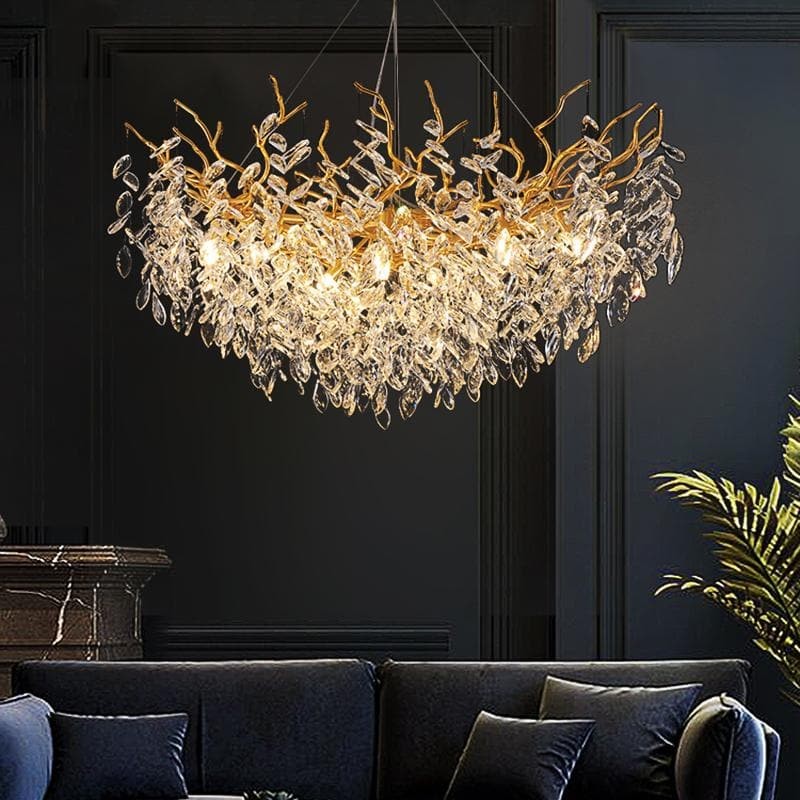 Branching Faceted Crystal Cluster Metal Chandelier
