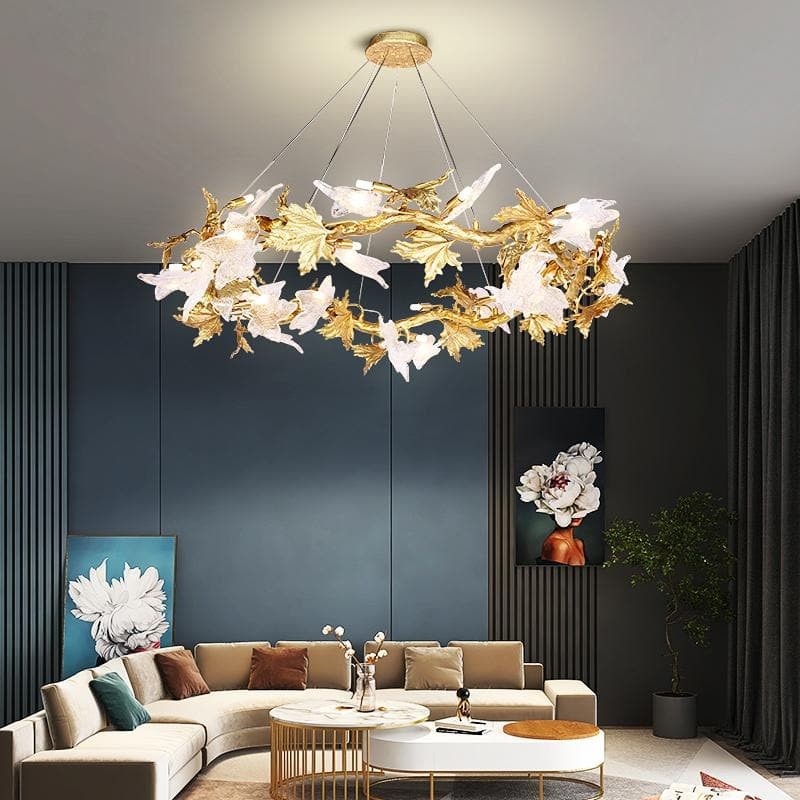 Branching Glass Maple Leaf Chandelier