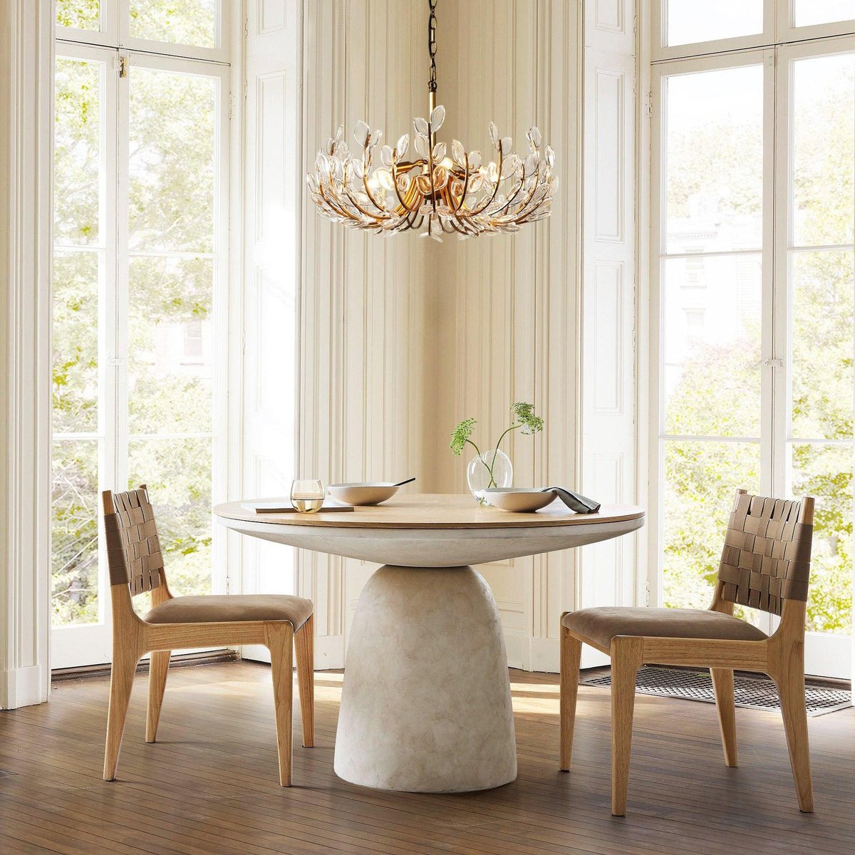 Branching Glass Petal Brass Cluster Chandelier