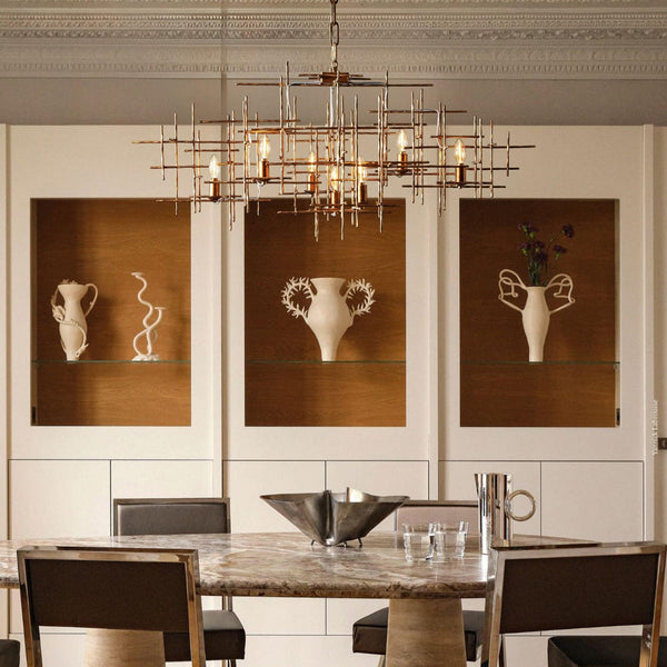 Branching Hammered Iron Antique Gold Chandelier