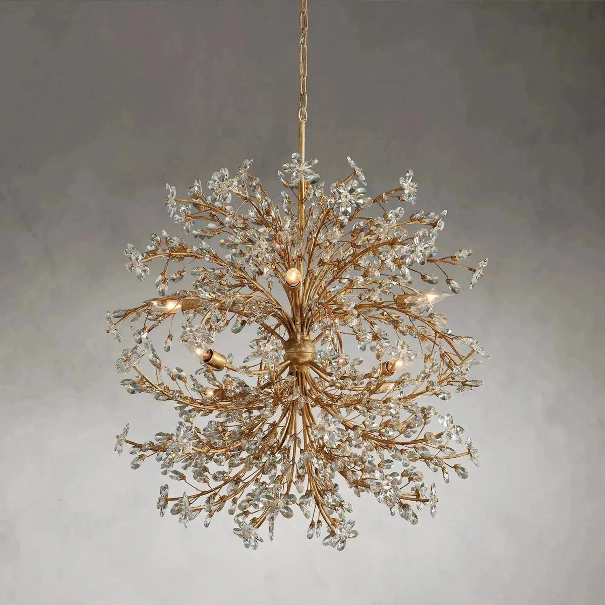 Branching Iron and Crystal Floral Chandelier