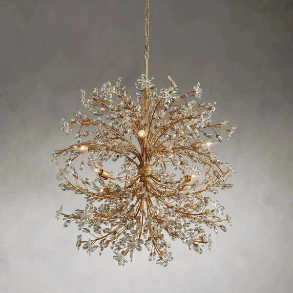 Branching Iron and Crystal Floral Chandelier