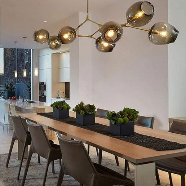 Branching Iron and Glass Globe Chandelier