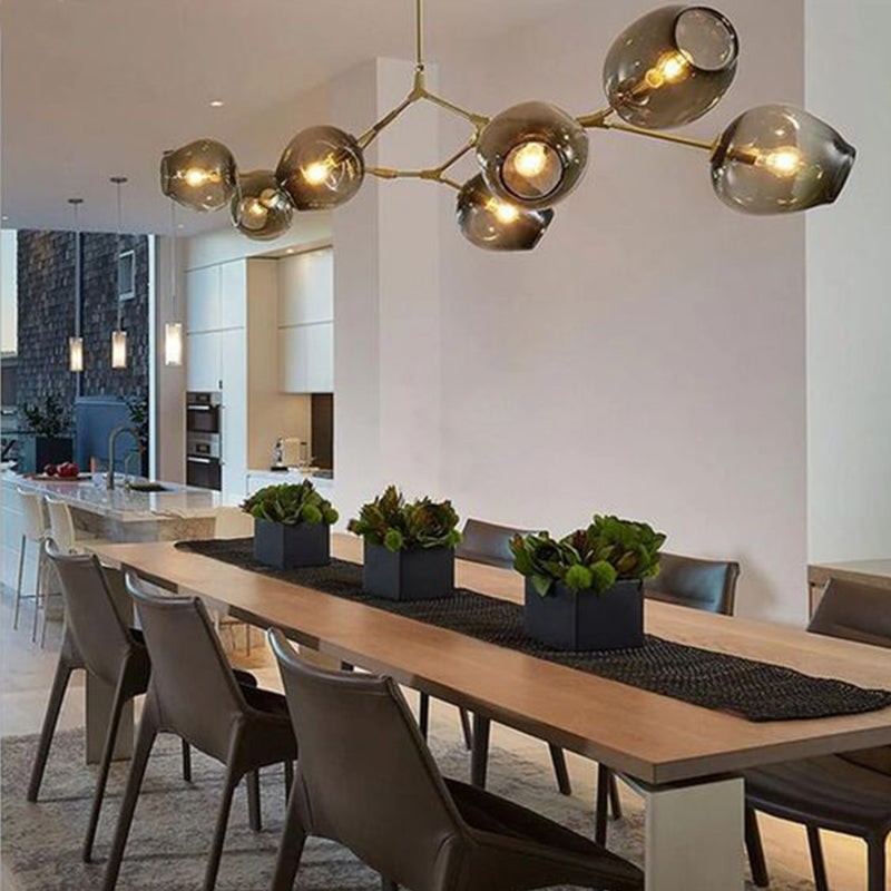 Branching Iron and Glass Globe Chandelier