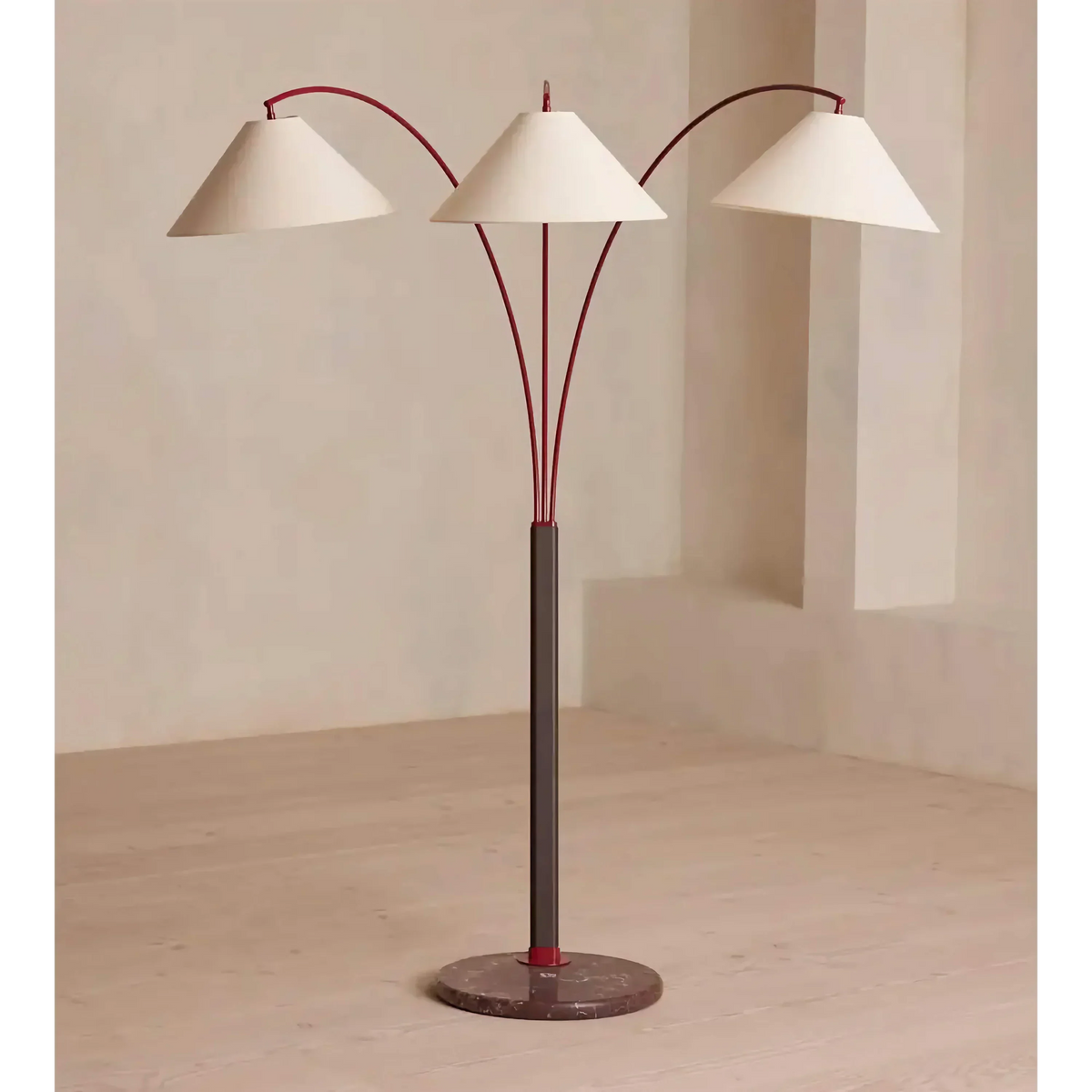 Branching Linen Shade Floor Lamp with Marble Base