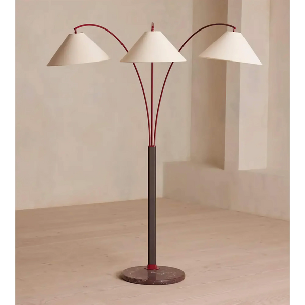 Branching Linen Shade Floor Lamp with Marble Base