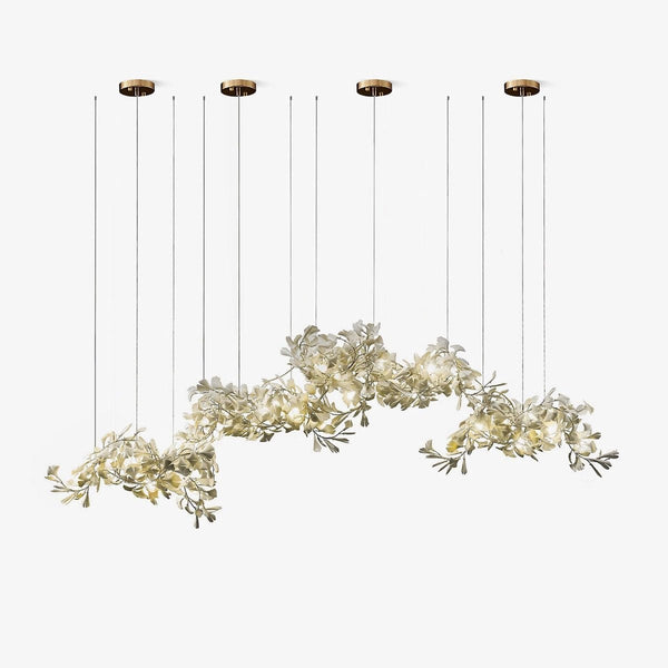 Branching Porcelain Ginkgo Leaf Linear Chandelier