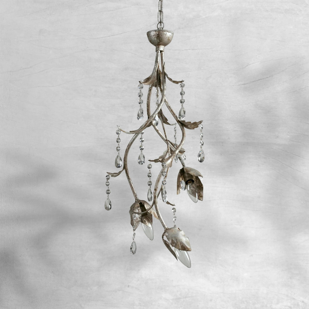 Branching Silver Iron Vine and Crystal Pendant
