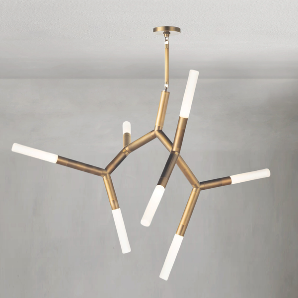 Branching Steel Arm Chandelier with Frosted Covers