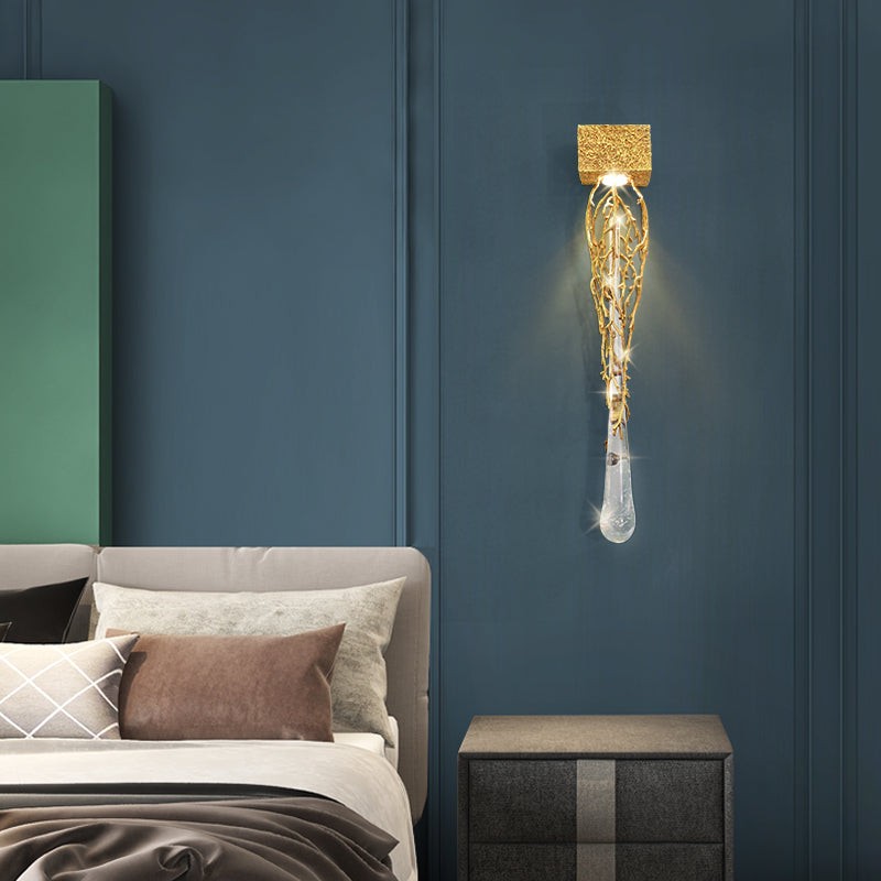 Brass Branch Birdcage Wall Sconce with Crystal Drops