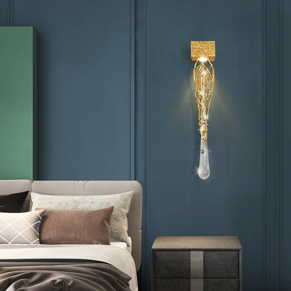 Brass Branch Birdcage Wall Sconce with Crystal Drops