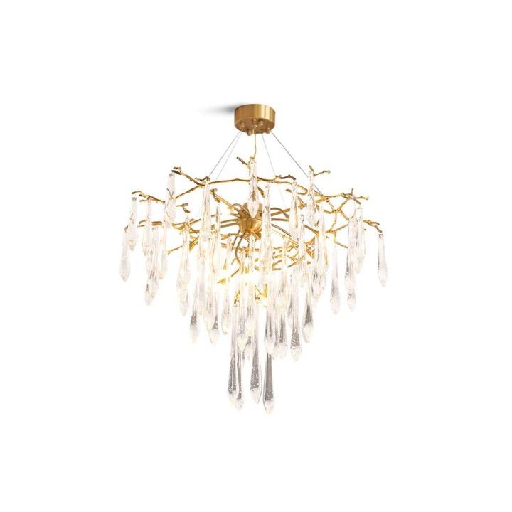 Brass Branch Ring Chandelier with Crystal Icicles