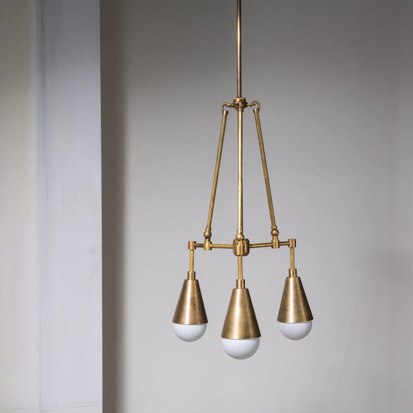 Brass Cone Cluster Pendant with Opaline Glass Spheres