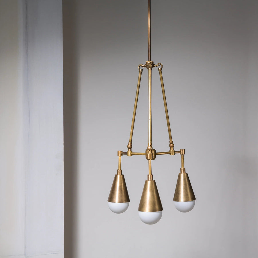 Brass Cone Cluster Pendant with Opaline Glass Spheres