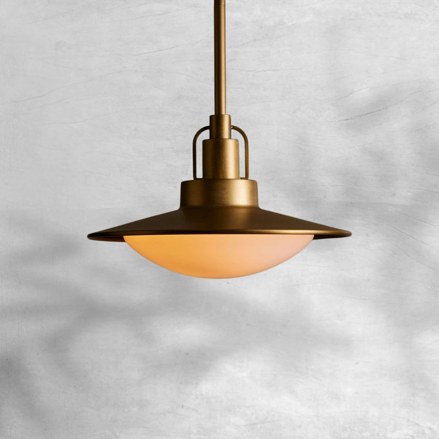Brass Disc and Opal Glass Dome Pendant