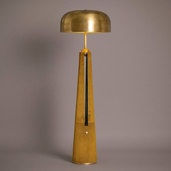 Brass Dome Leather Wrapped Column Floor Lamp