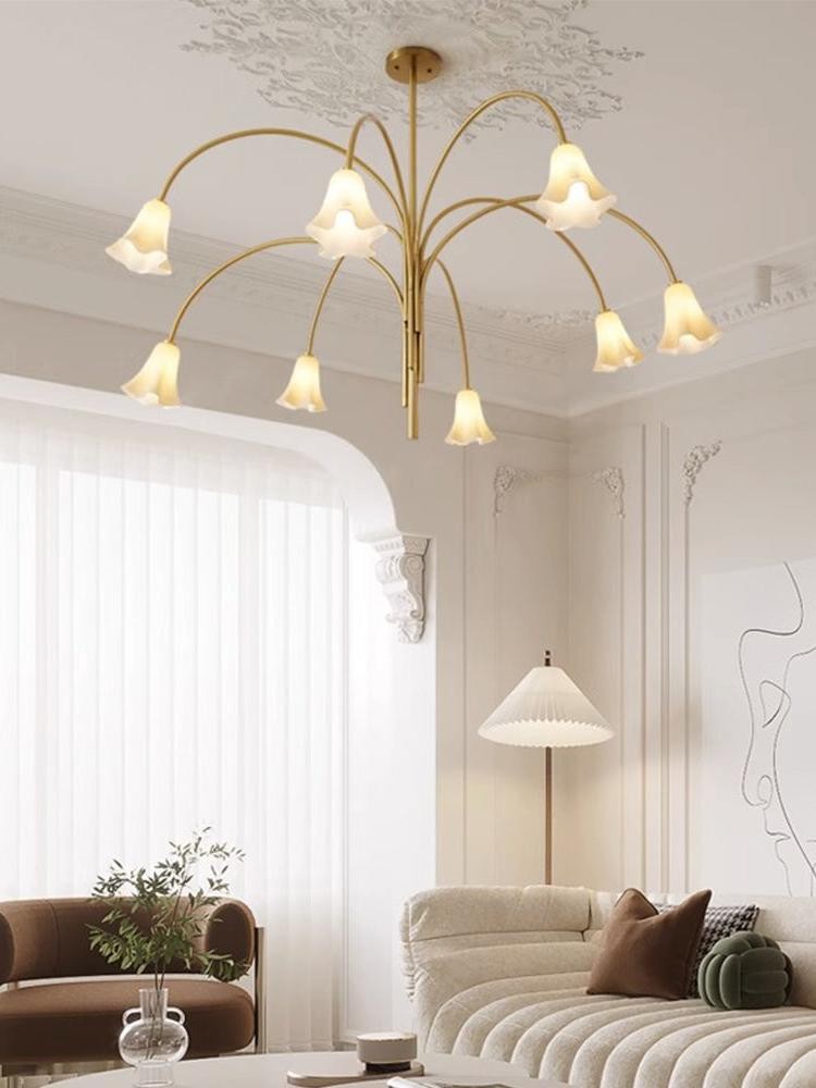 Brass Frame Glass Bloom Cluster Chandelier