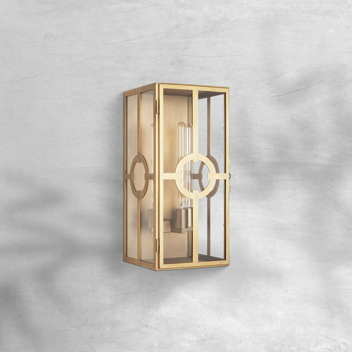 Brass Lantern Outdoor Wall Sconce with Glass Windows