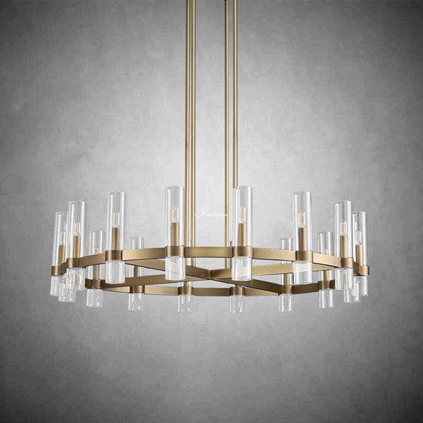 Brass Ring Chandelier with Cascading Glass Shades