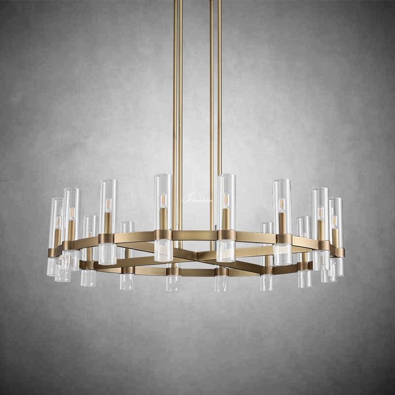 Brass Ring Chandelier with Cascading Glass Shades