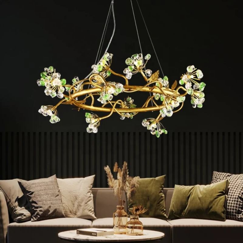 Brass Ring Chandelier with Glass Blossom Clusters