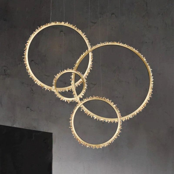 Brass Ring Chandelier with Rock Crystal Edges