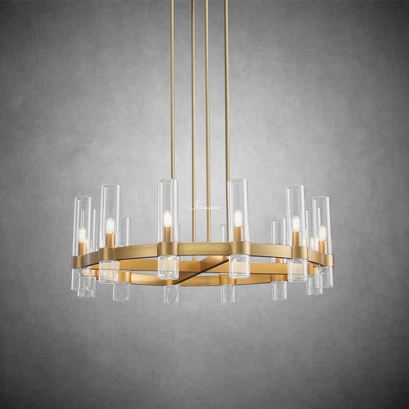 Brass Ring Chandelier with Slender Blown Glass Shades