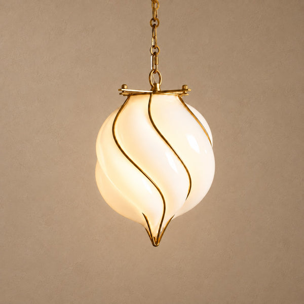 Brass Scrollwork Glass Lantern Pendant