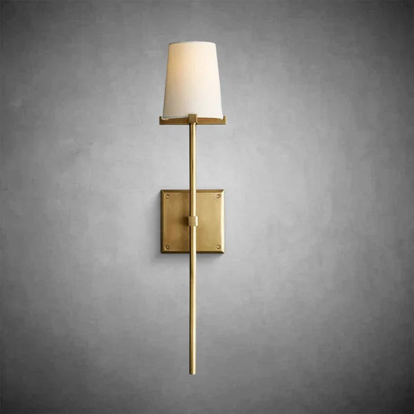 Brass X Base Torch Wall Sconce with Linen Shade