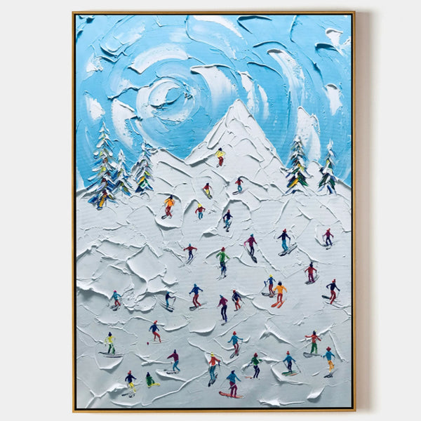 Bright Skiers on a Snowy Peak