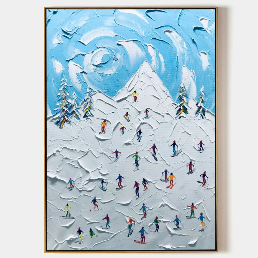 Bright Skiers on a Snowy Peak