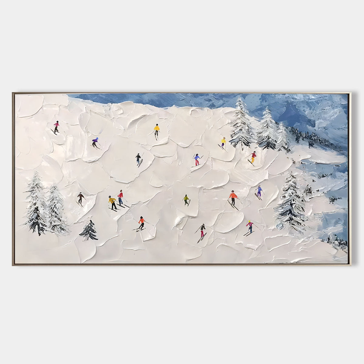 Bright Skiers on a Snowy Slope