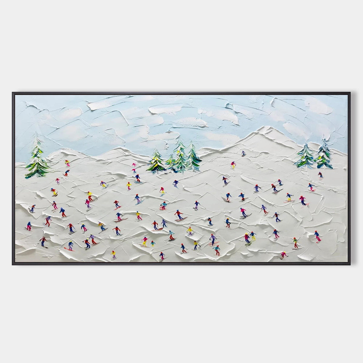 Bright Skiers on Snowy Slopes