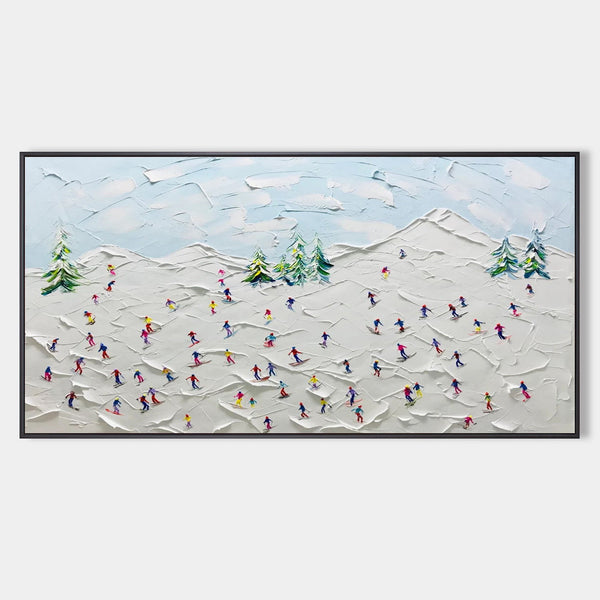Bright Skiers on Snowy Slopes