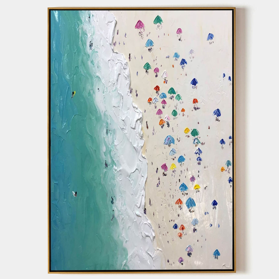 Bright Umbrellas Along the Shore