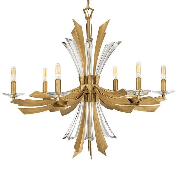 Broad Sparse Crystal Sphere Gold Chandelier