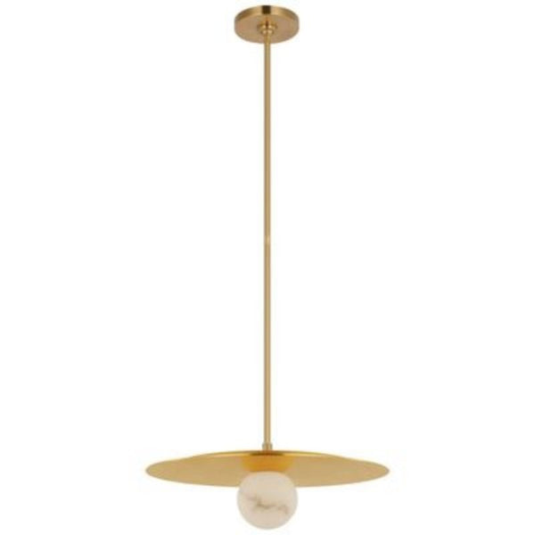 Broad Veined Alabaster Globe Pendant on Slim Metal Rod