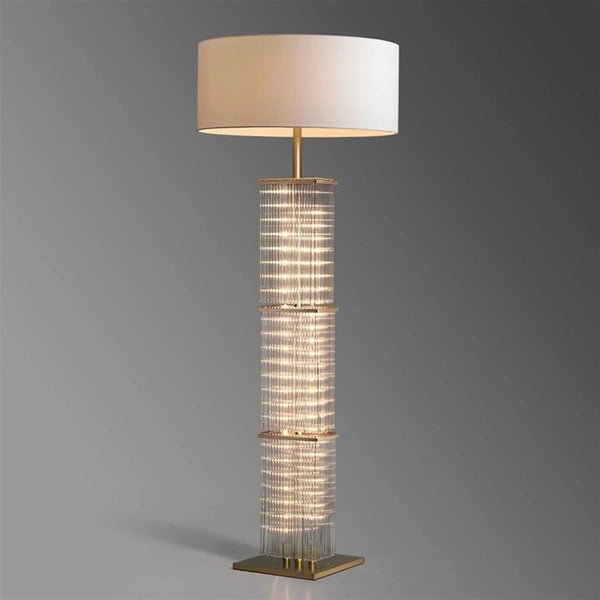 Bronze Cage Floor Lamp with Wide Drum Shade