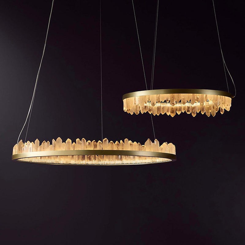 Brushed Brass Ring Geode Quartz Crystal Chandelier