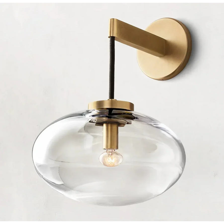 Brushed Copper and Amber Glass Wall Sconce