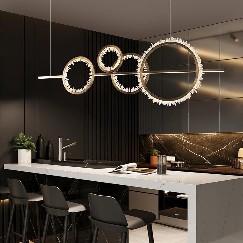 Brushed Gold Ring Raw Crystal Cluster Linear Chandelier