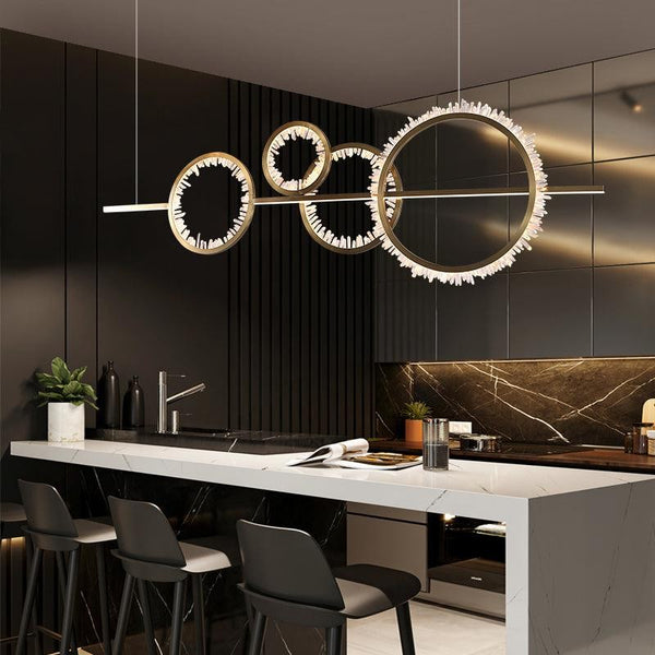 Brushed Gold Ring Raw Crystal Cluster Linear Chandelier