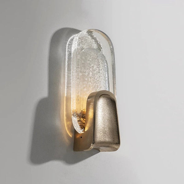 Bubbled Glass and Slim Brass Frame Wall Sconce