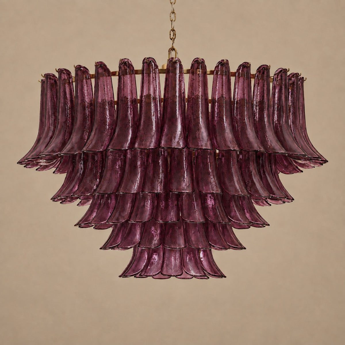 Burgundy Glass Bubble and Brass Chandelier