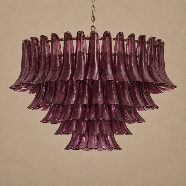 Burgundy Glass Bubble and Brass Chandelier