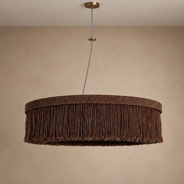 Burgundy Woven Rattan Ring Chandelier