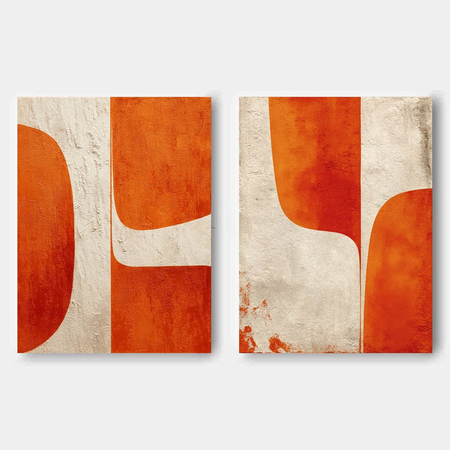 Burnt Orange Curves in Plaster Relief